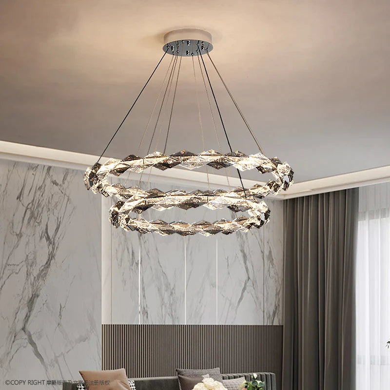 Afralia™ Crystal Chandelier for Luxury Living Spaces ★ Modern Duplex Ring Light Fixtures