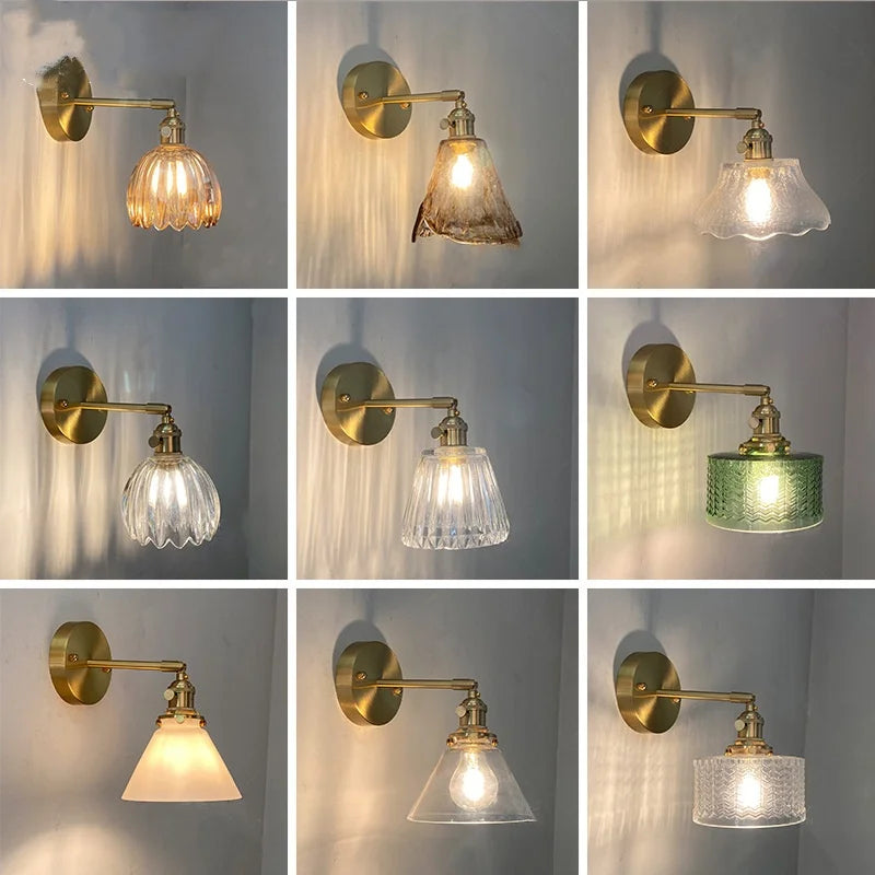 Afralia™ Nordic LED Wall Light Fixture Glass Up Down Rotate Copper Bedside Lamp