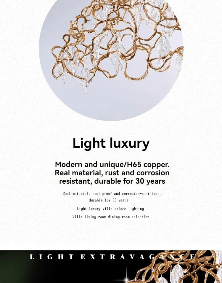 Afralia™ Copper Crystal Ceiling Chandelier for Dining Living Room - Round Branch Crystal Lighting