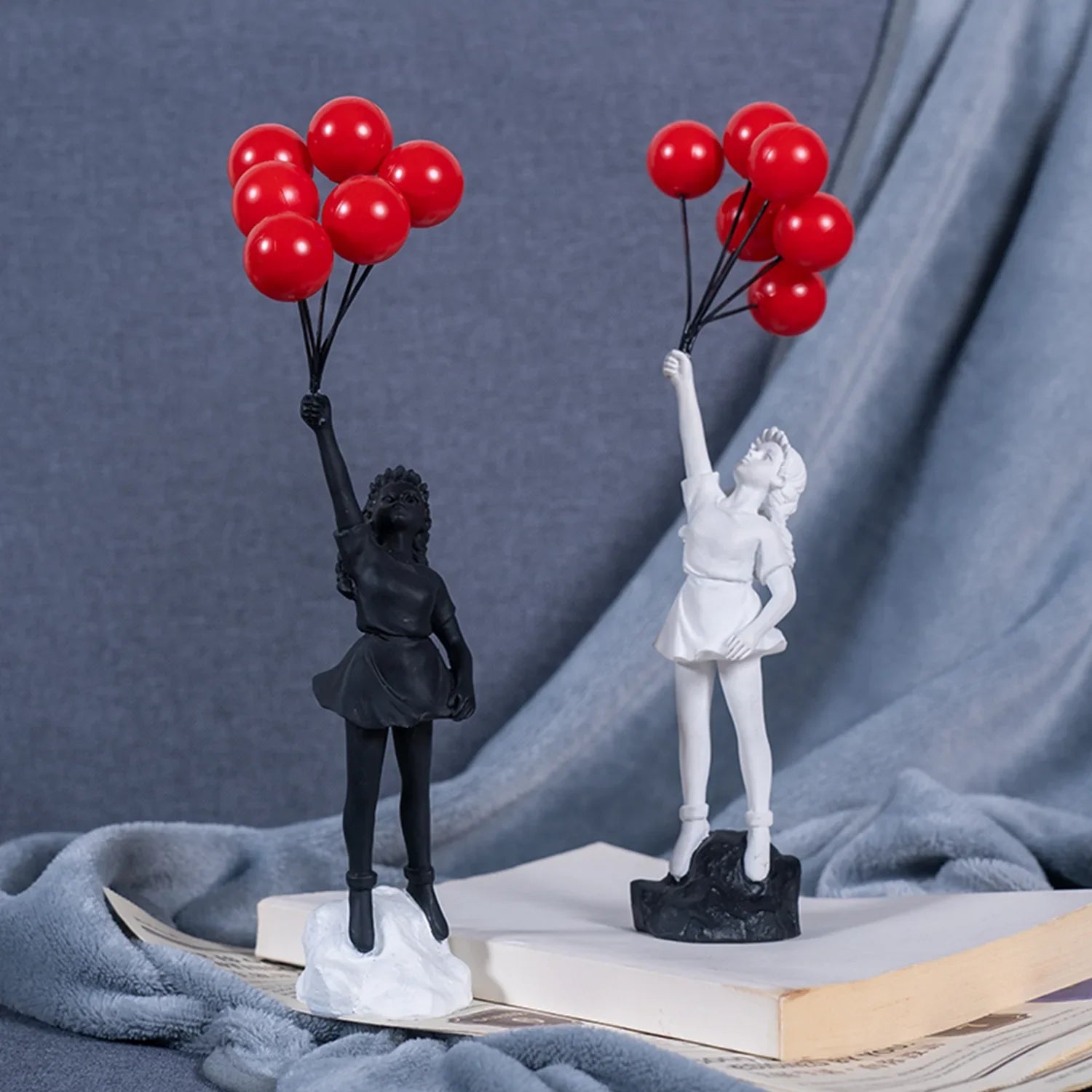 Afralia™ Flying Love Balloon Girl Sculpture: Abstract Modern Home Office Decor & Gift