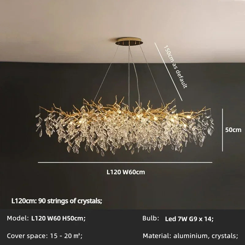 Afralia™ Crystal Branch Pendant Light Chandelier Luxe LED Gold Droplight