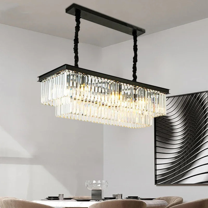 Afralia™ Gold Black Metal LED Chandelier with K9 Crystal - Retro Square Chain Pendant Lighting