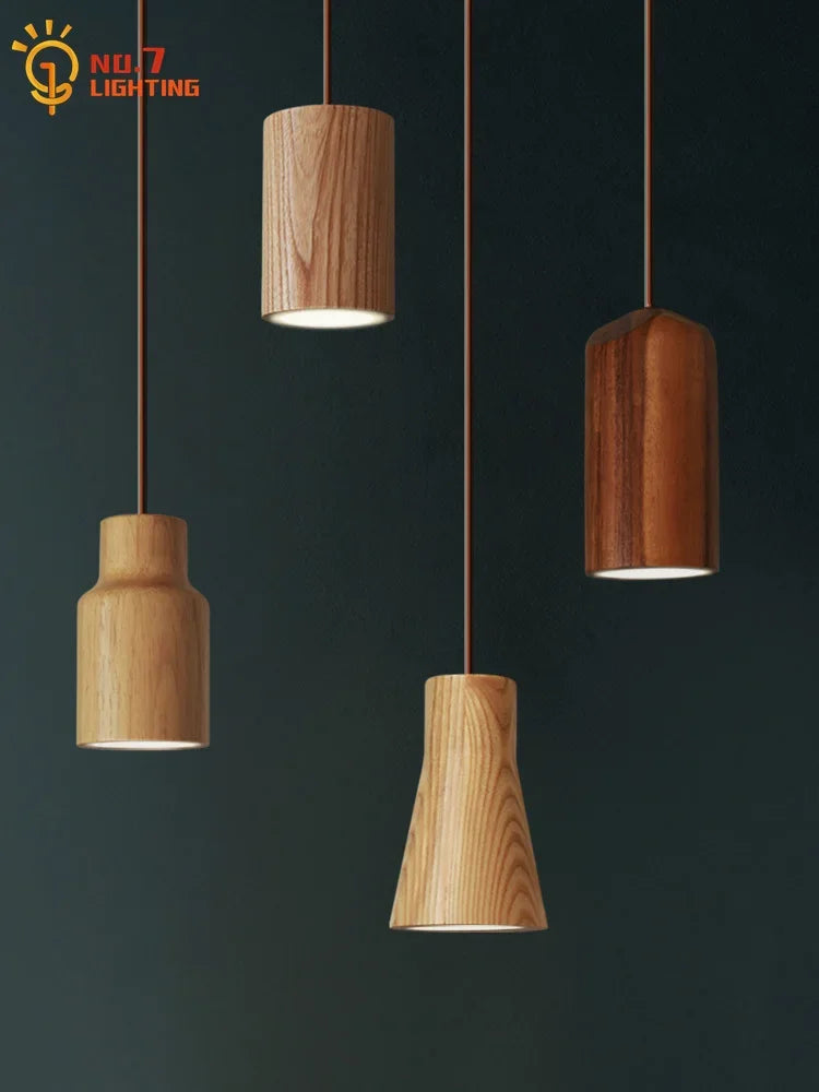 Afralia™ Wooden Pendant Lights LED E27 Minimalist Design for Kitchen, Dining Room, Bar