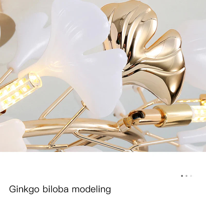 Afralia™ Nordic Ginkgo Leaf Ceramic Ceiling Chandelier Home Lighting Fixtures