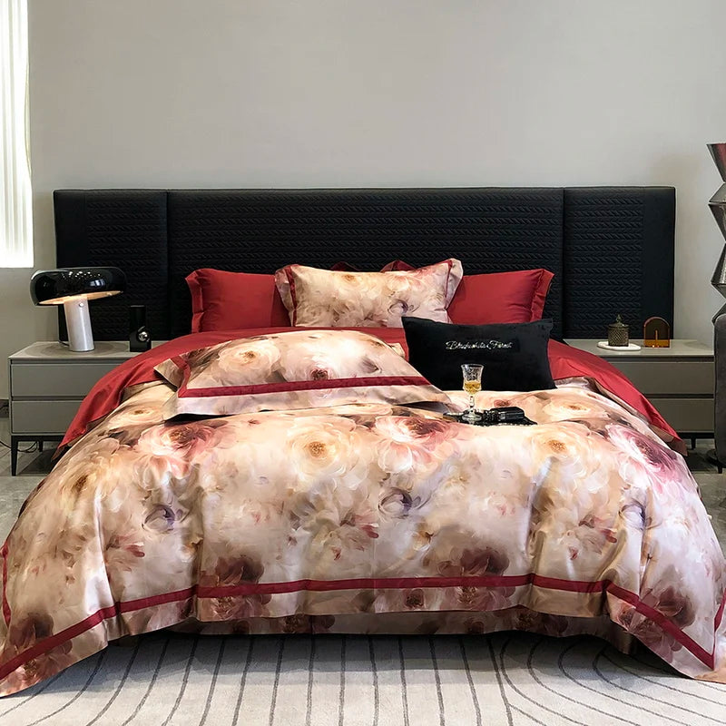 Afralia™ Luxury Flowers 1000TC Egyptian Cotton Bedding Set: 1 Duvet Cover, 1 Sheet, 2 Pillowcases