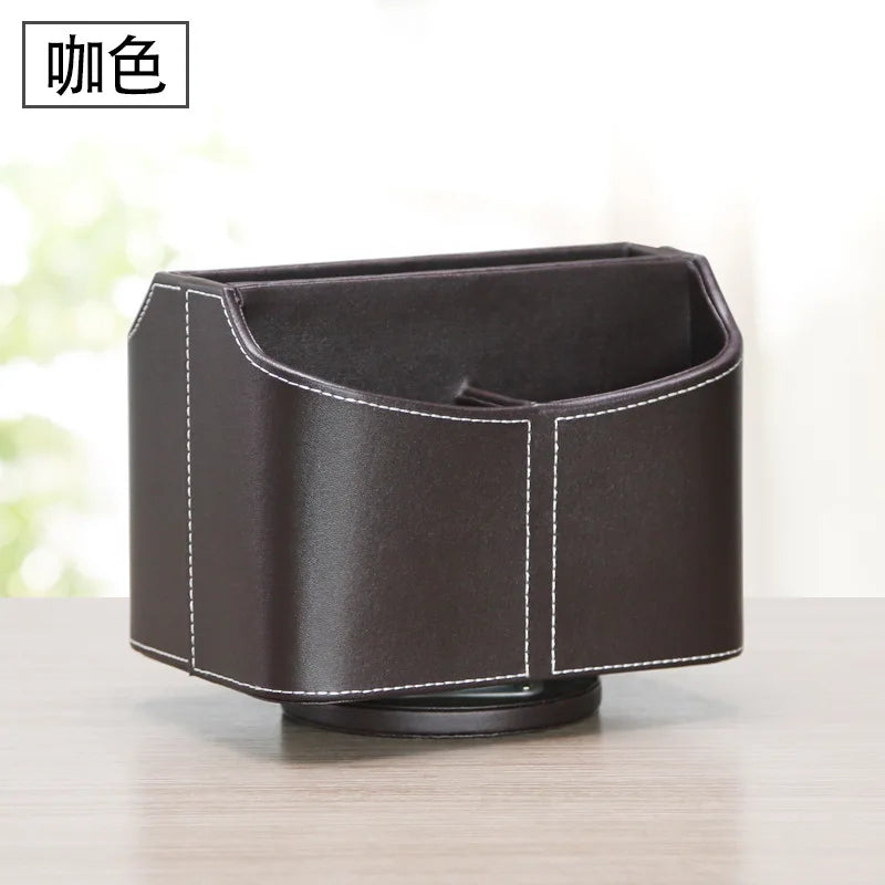 Leather Remote Caddy, 360° Spinning TV Holder Organizer for Bedside Table by Afralia™