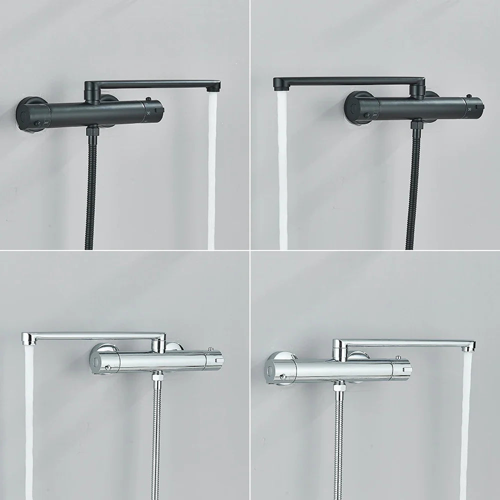 Afralia™ Thermostatic Shower Set: Black/Chrome Brass Mixer Valve Handle Spray Bathroom Accessories