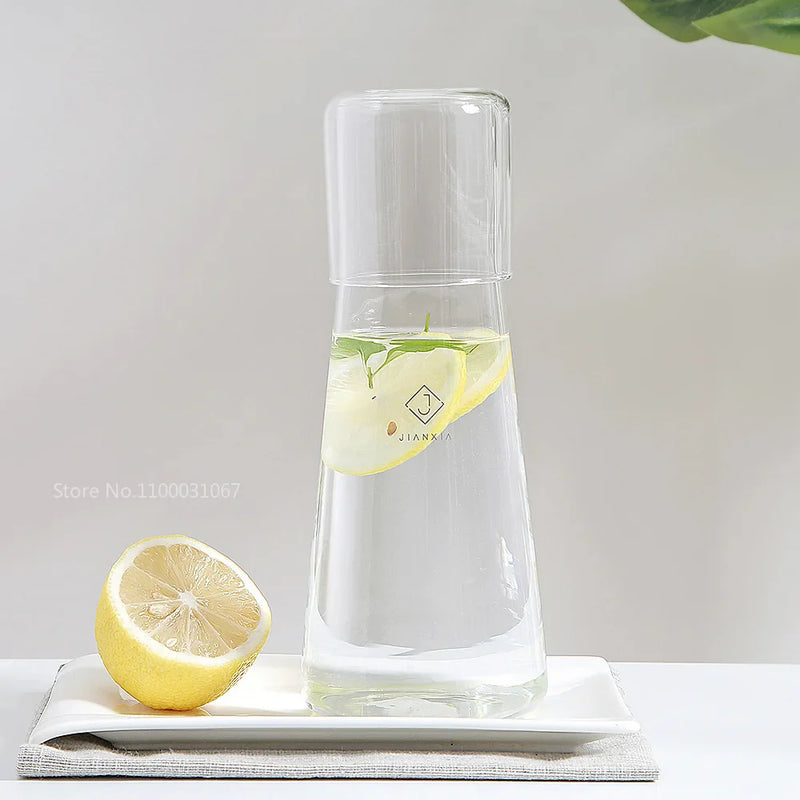 Afralia™ Clear Glass Bedside Water Carafe Set with Drinking Cup