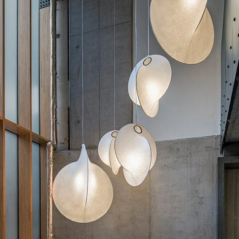 Asian Shell Lamp Afralia™ Silk Shell Pendant Lamp: Japanese Style, Simple Design for Li