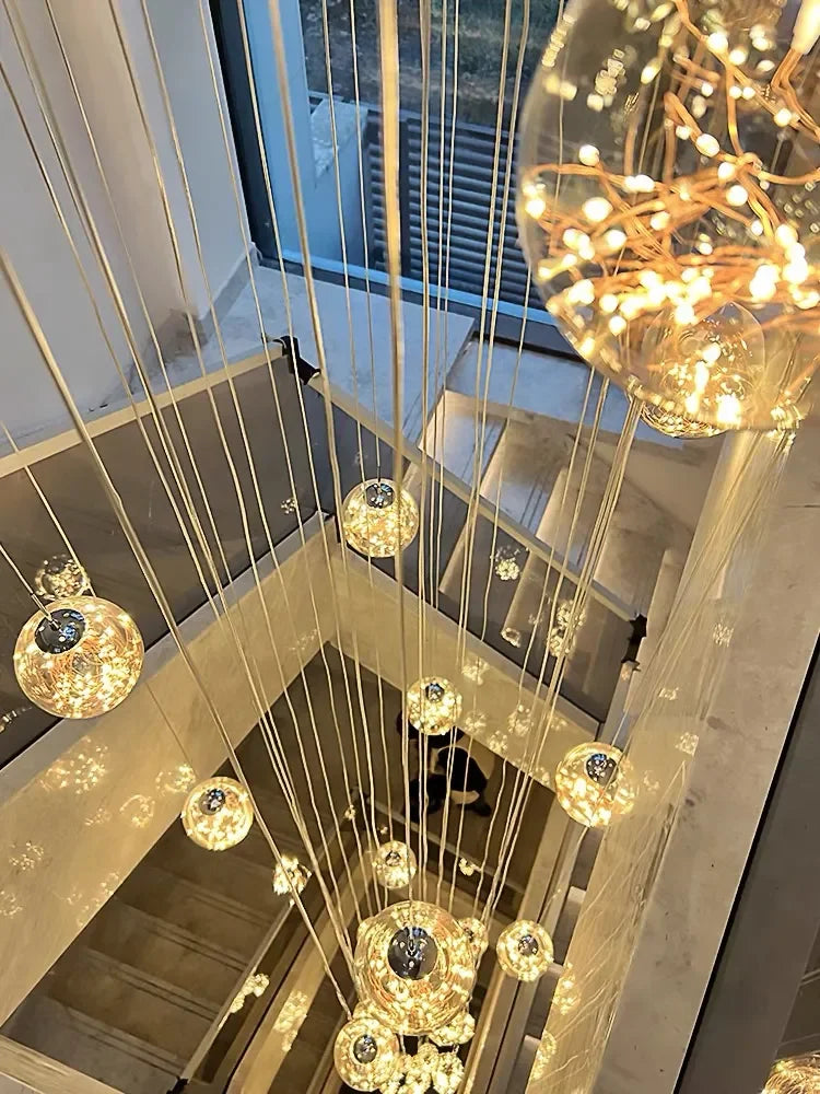 Afralia™ LED Glass Ball Chandelier for Duplex Villa Living Room