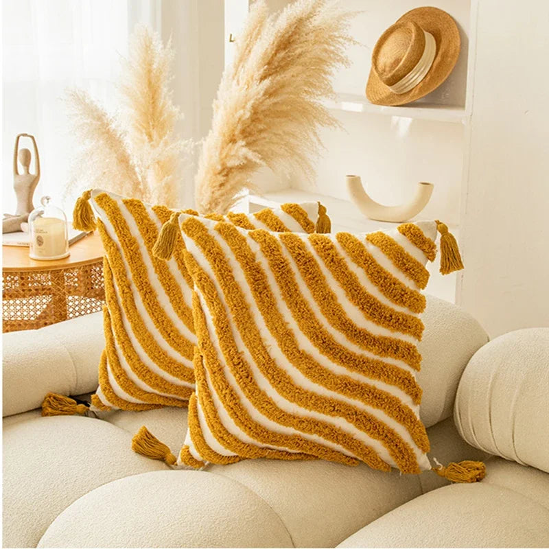 Afralia™ Geometric Tufted Tassel Cushion Cover - Modern Boho Sofa Decor