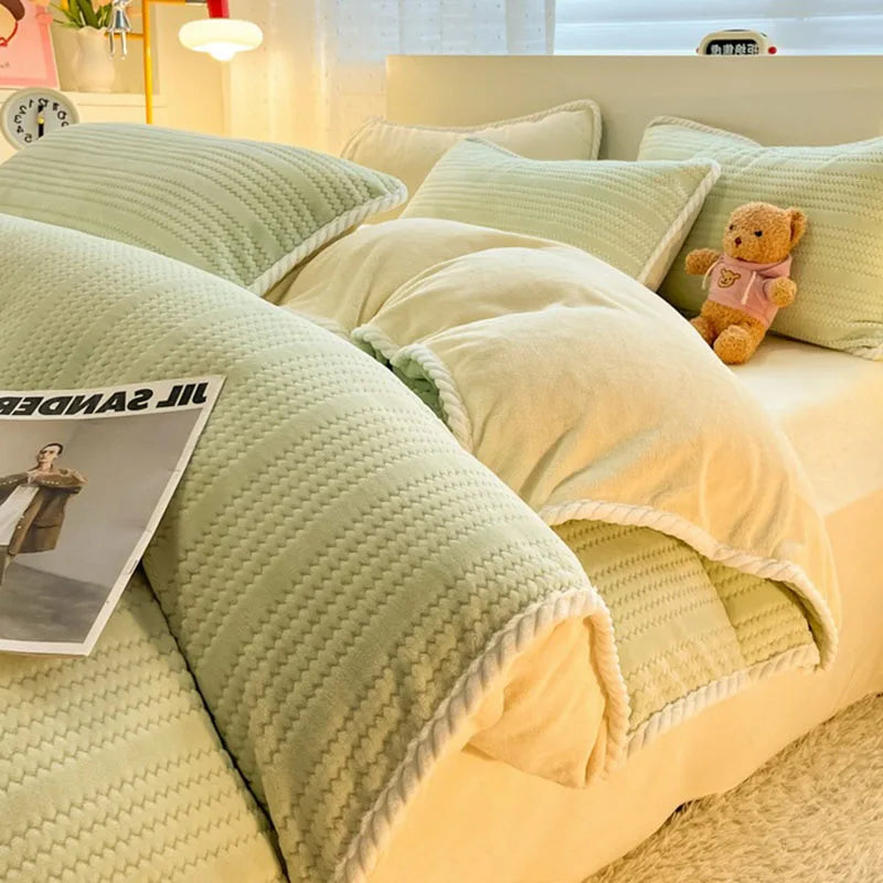 Afralia™ Striped Jacquard Thick Milk Velvet Quilt Cover - Cozy Warm Bedding