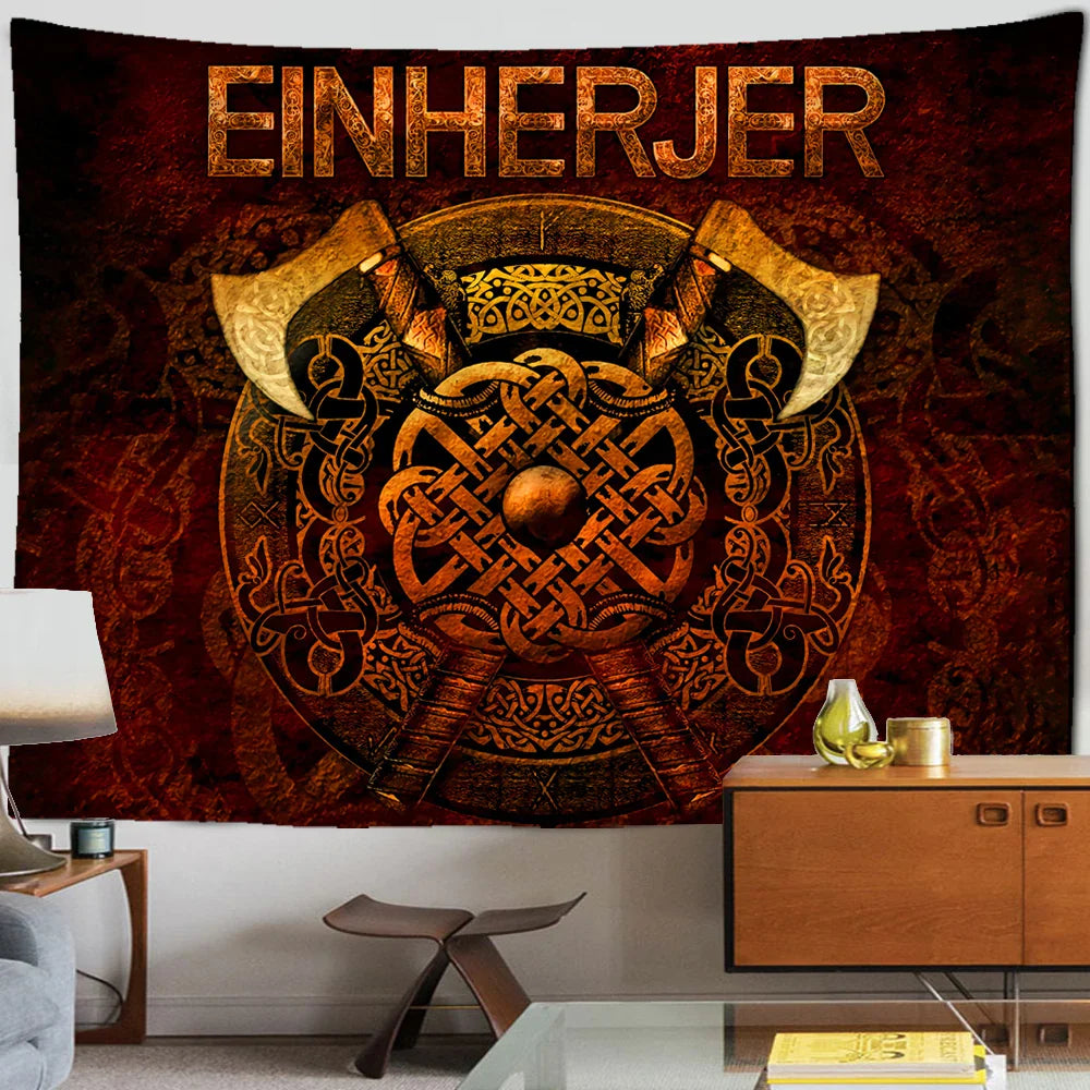 Afralia™ Raven Mystery Tapestry Wall Hanging - Psychedelic Viking Character Design