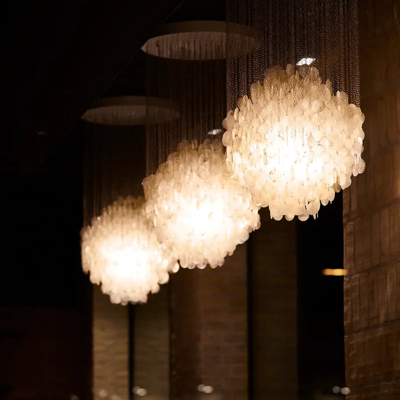 Afralia™ Mother of Pearl Chandelier: Unique Danish Design Shell Lights for Living Room, Dining Room, and Staircase