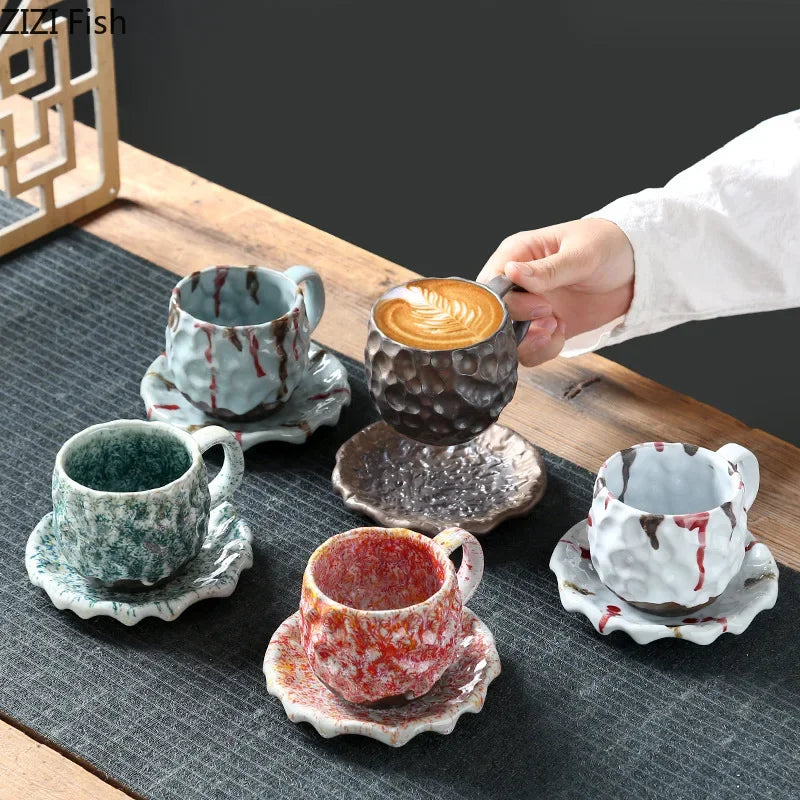 Afralia™ Hammer Pattern Ceramic Mug Set for Dining Table and Coffee, Tea, Juice