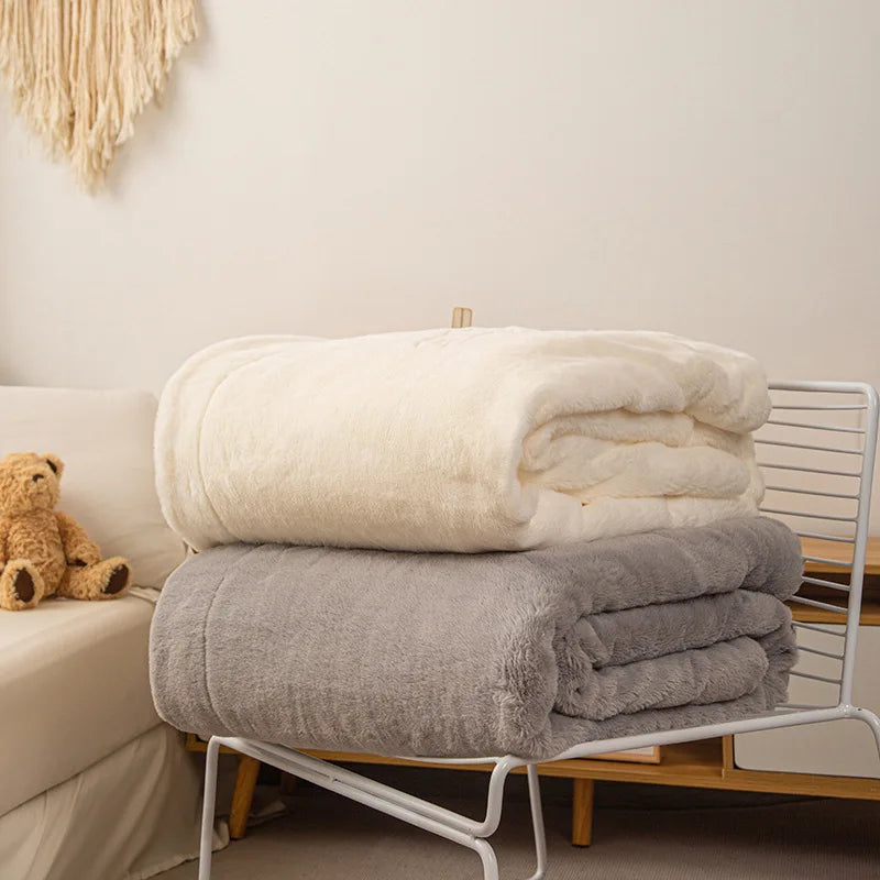 Afralia™ Tuscan Faux Rabbit Fur Embroidered Plush Throw Blanket cozy Winter Warmth