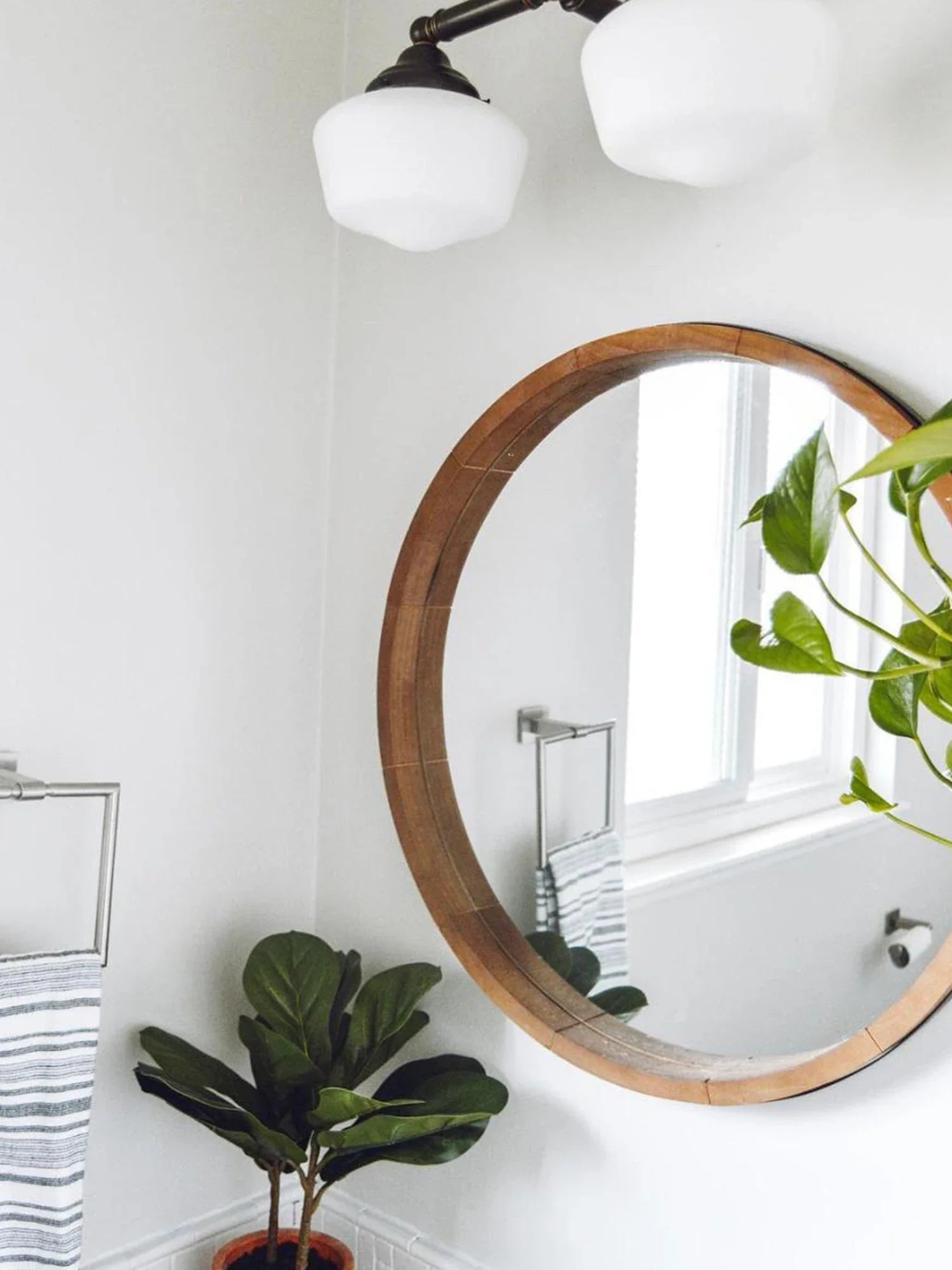 Afralia™ Wooden Round Decorative Mirror with Storage Rack