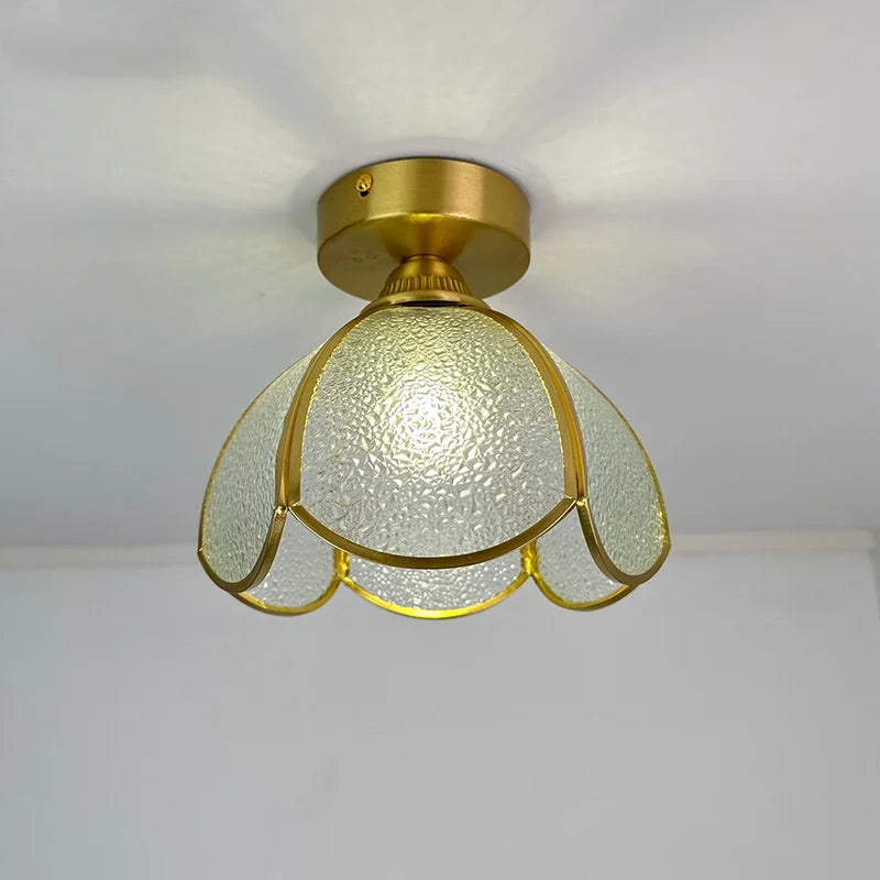 Afralia™ Modern Glass Copper LED Ceiling Light Fixture for Balcony, Living Room, Porch.