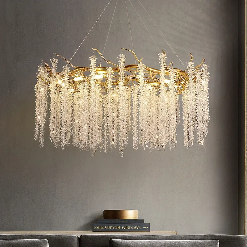 Afralia™ Crystal Tassel Chandelier: Luxury LED Pendant Lights for Living Room, Hall & Restaurant