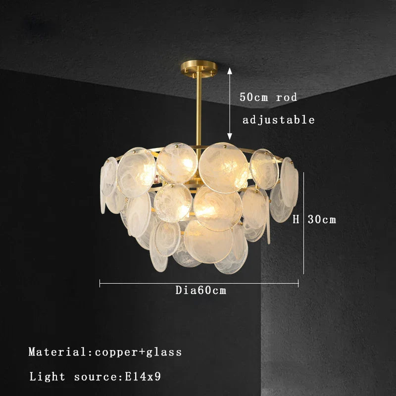 Afralia™ Copper Glass Ceiling Chandelier Dimmable Luxury Round Home Decor Lighting