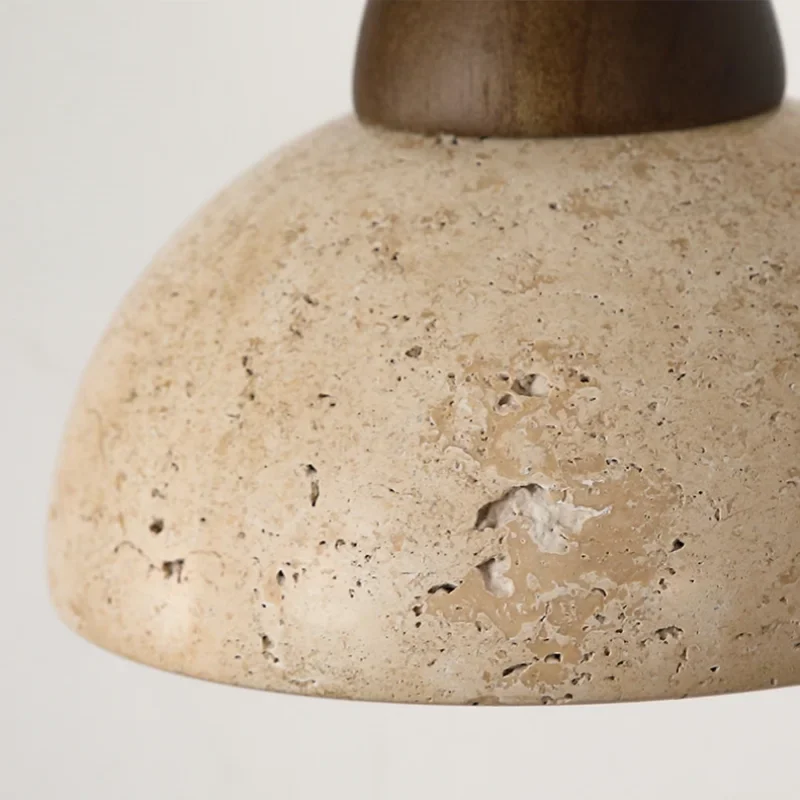 Afralia™ Wood Canopy LED Wall Sconce Yellow Travertine Stone Pull Chain Switch