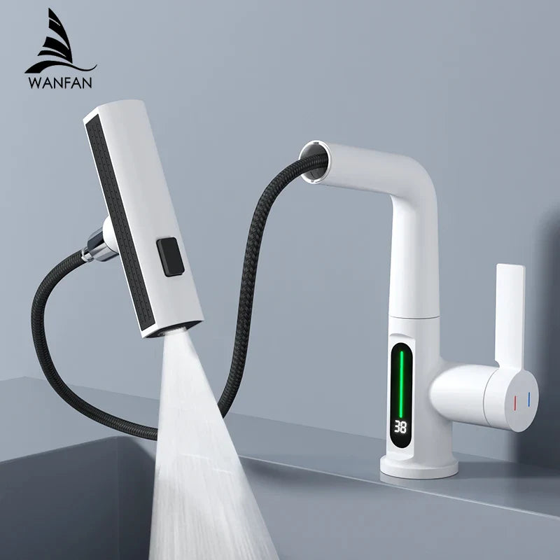 Afralia™ Smart Temp Faucet: Digital Display Pull Out Sprayer Tap for Hot/Cold Washbasin
