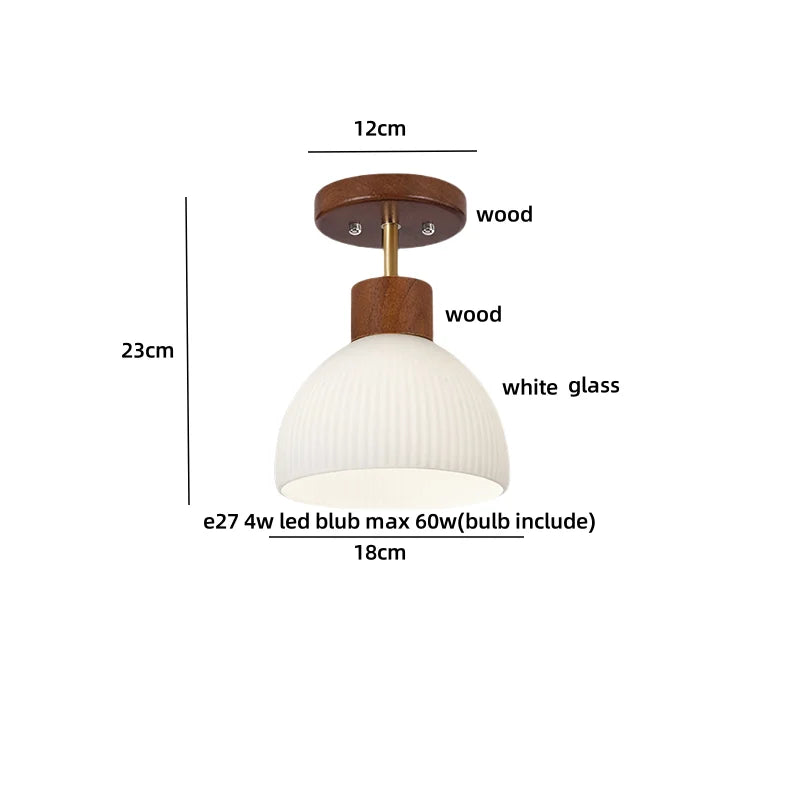 Afralia™ Nordic LED Ceiling Light, White Glass Wood Ceiling Lamp for Kitchen Living Room