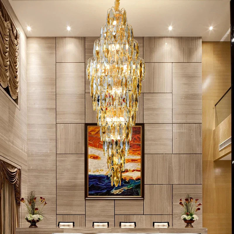 Afralia™ European Crystal Duplex Chandelier for Hotel Lobby Staircase & Villa Living Room