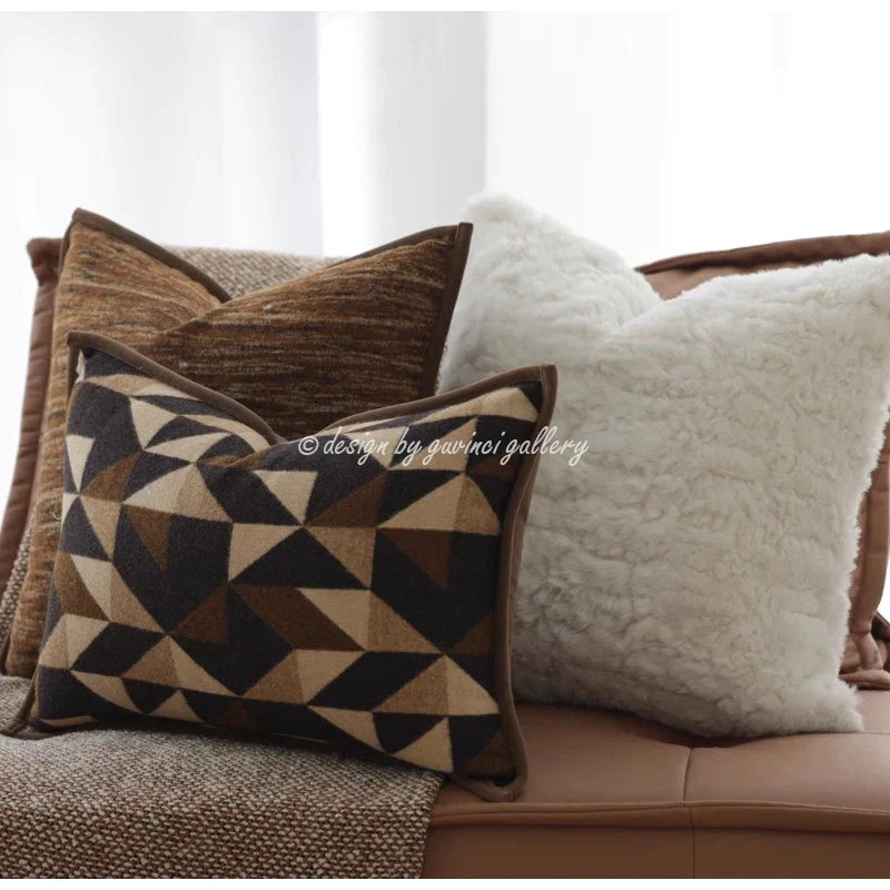 Afralia™ Geometric Brown Leather Splicing Throw Pillow Cover 45x45cm Luxe Square Cushion Case