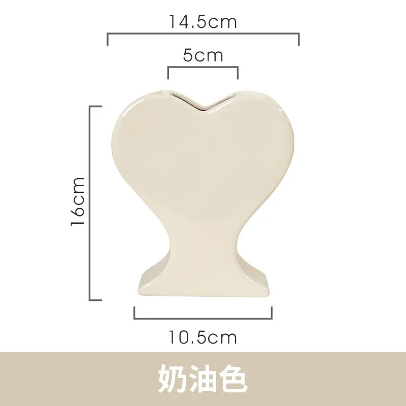 Afralia™ Heart-shaped Pink Hearts Porcelain Vase - Handicraft Ornament & Home Decor