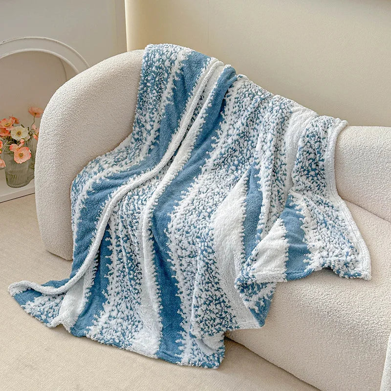 Afralia™ Snowflake Striped Cationic Jacquard Plush Blanket for Sofa, Office, Balcony - Warm Napping Shawl