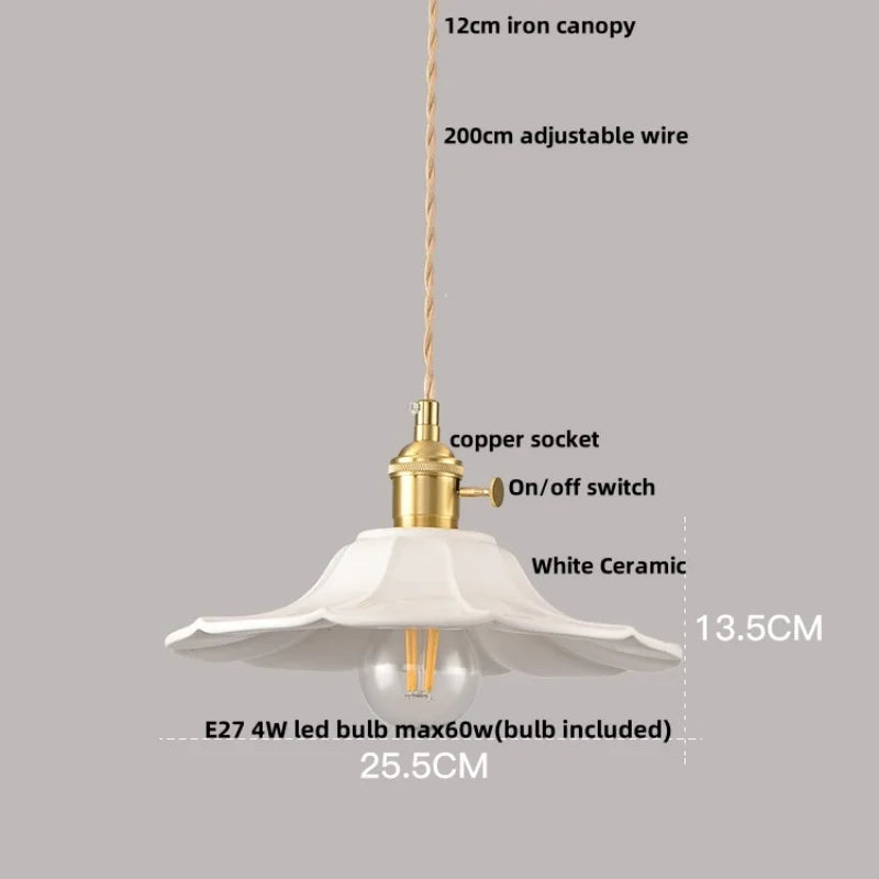 Afralia™ White Ceramic LED Pendant Lamp with Copper Switch - Flower Hanging Light