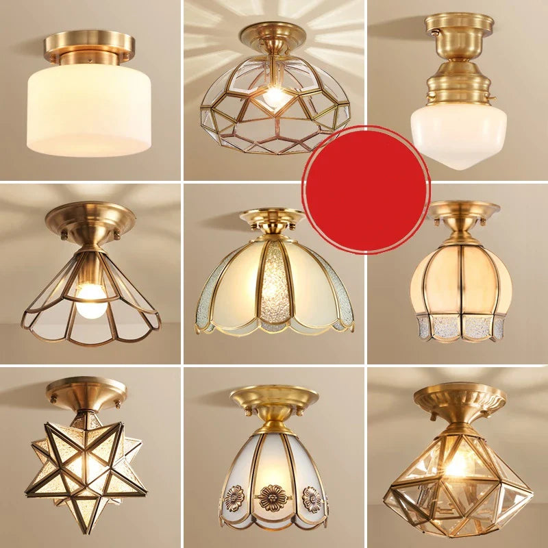 Afralia™ Vintage Copper Glass LED Ceiling Lamps for Home Living Room Lighting