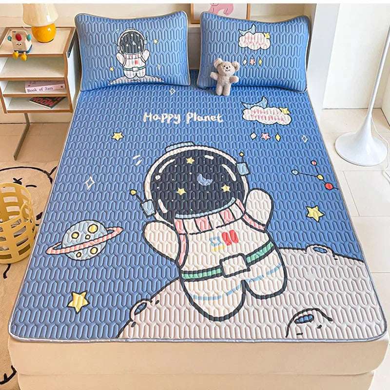 Afralia™ Cartoon Pattern Latex Mattress Set for Home, 3-Layer Rebound Soft Breathable Bed Sheets