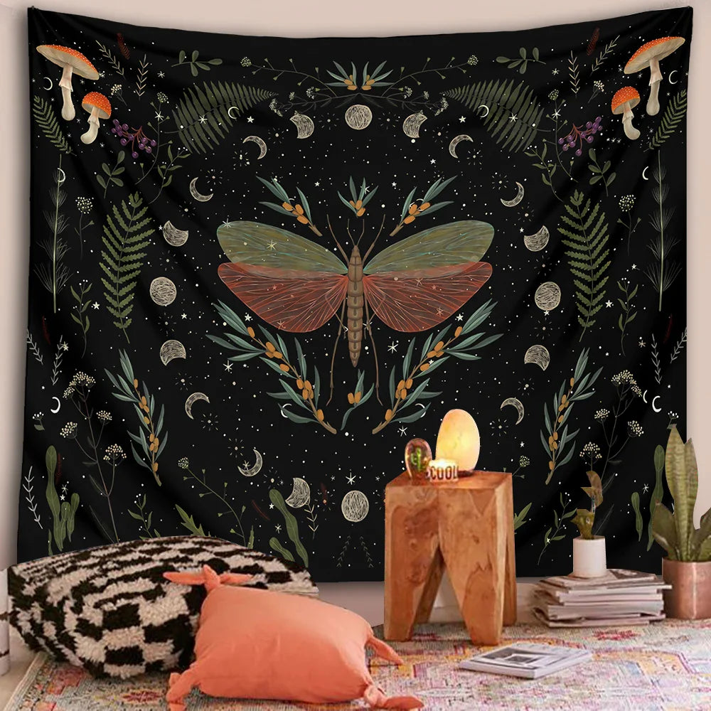 Afralia™ Botanical Witchy Tapestry: Hanging Boho Room Decor with Mushrooms and Snakes