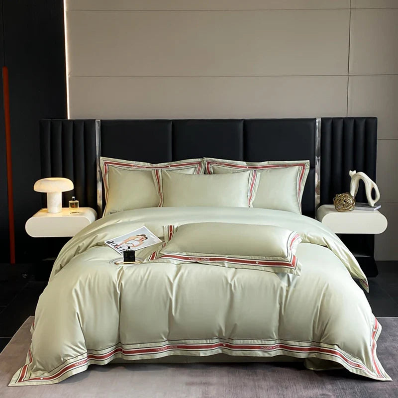 Afralia™ Solid Embroidery Bedding Set - King Queen Ru Size Bed Linens Comforter Cover Set