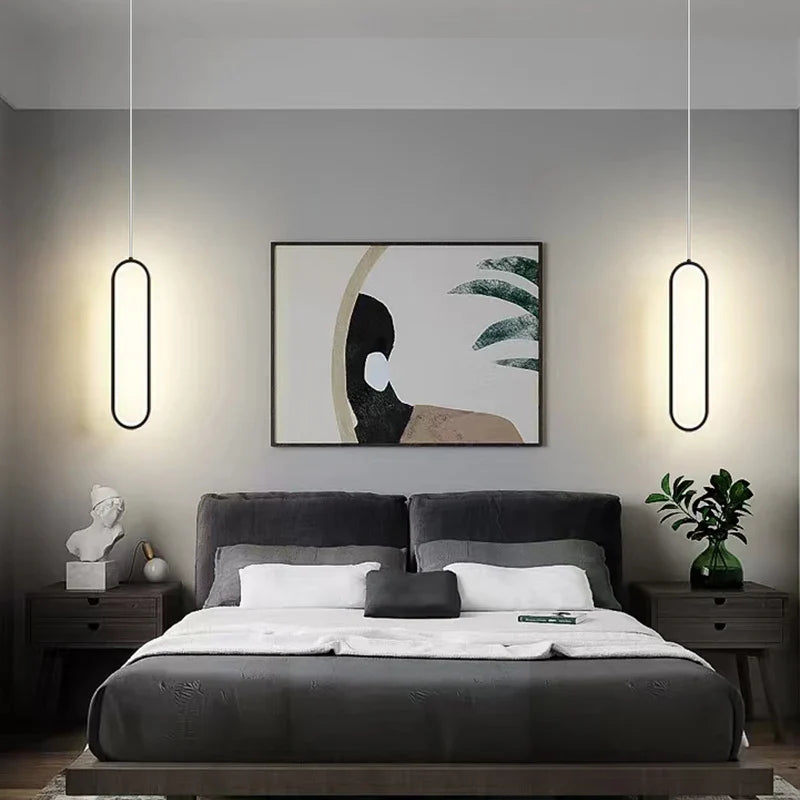 Afralia™ Black LED Pendant Light: Elegant Bedroom Hanging Lamp, Small Chandelier