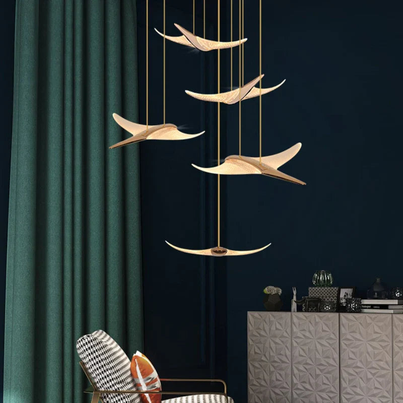 Afralia™ Gold Flying Bird LED Chandelier for Luxury Decor - Staircase, Dining Room, Villa