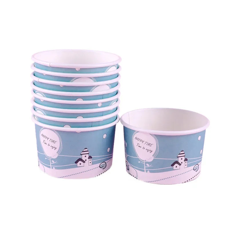 Afralia™ Cartoon Paper Cups 50PCS 100ml Small Round Disposable Dessert Ice Cream Bowl