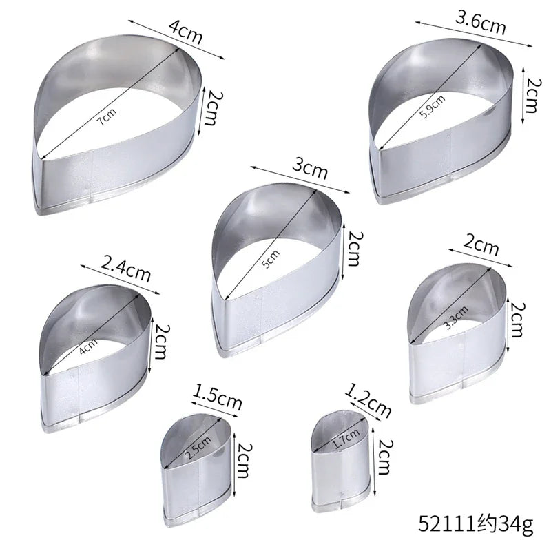 Afralia™ Stainless Steel Cake Mold Set - Water Drop, Rose, Leaves Pastry Mould