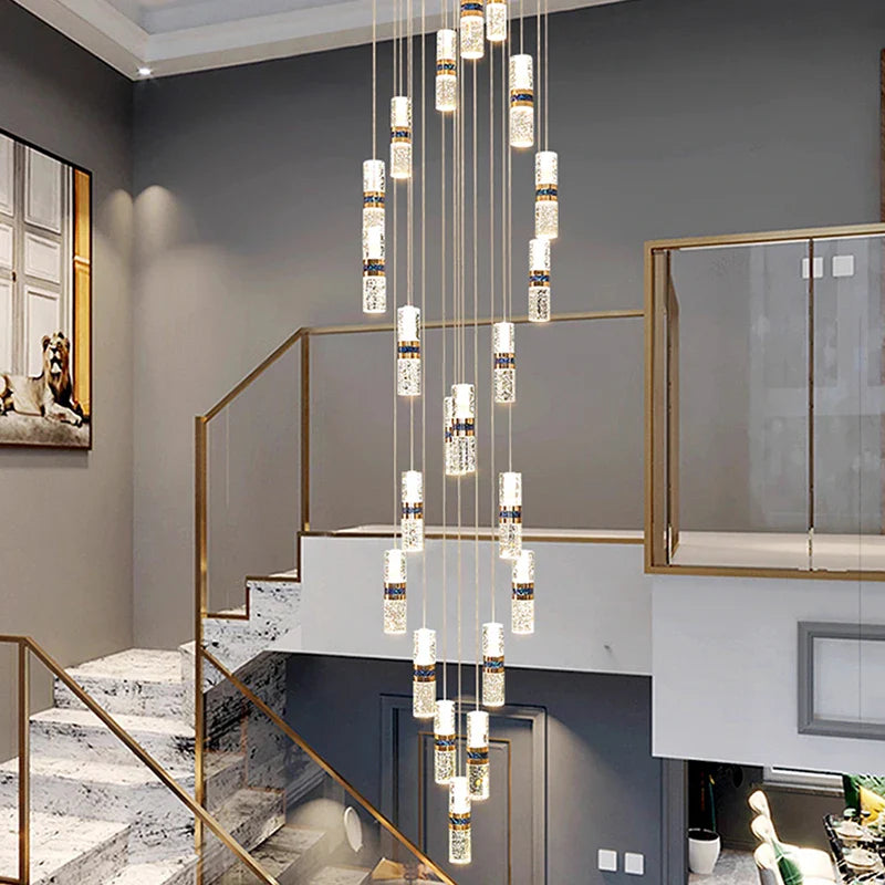 Afralia™ Modern Stair Chandelier Pendant Light LED Ceiling Lamp for Living Room