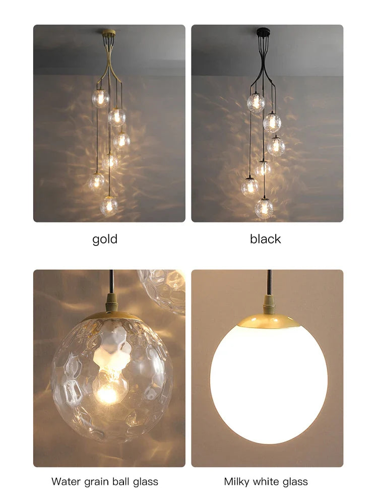Afralia™ Glass Ball LED Chandelier, Modern Minimalist Loft Villa Staircase Decor