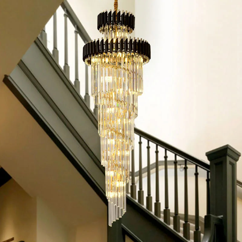 Afralia™ Modern Crystal Chandelier - Loft Black and Gold Villla Living Room Lighting