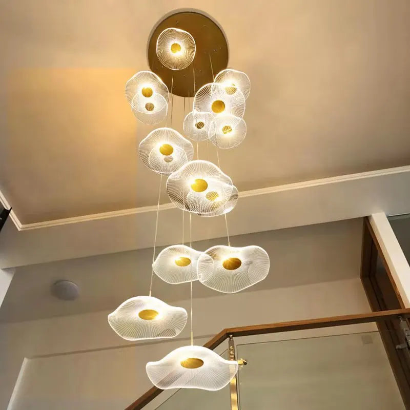 Afralia™ Gold LED Lotus Chandelier: Nordic Luxury Design for Staircase & Dining Room