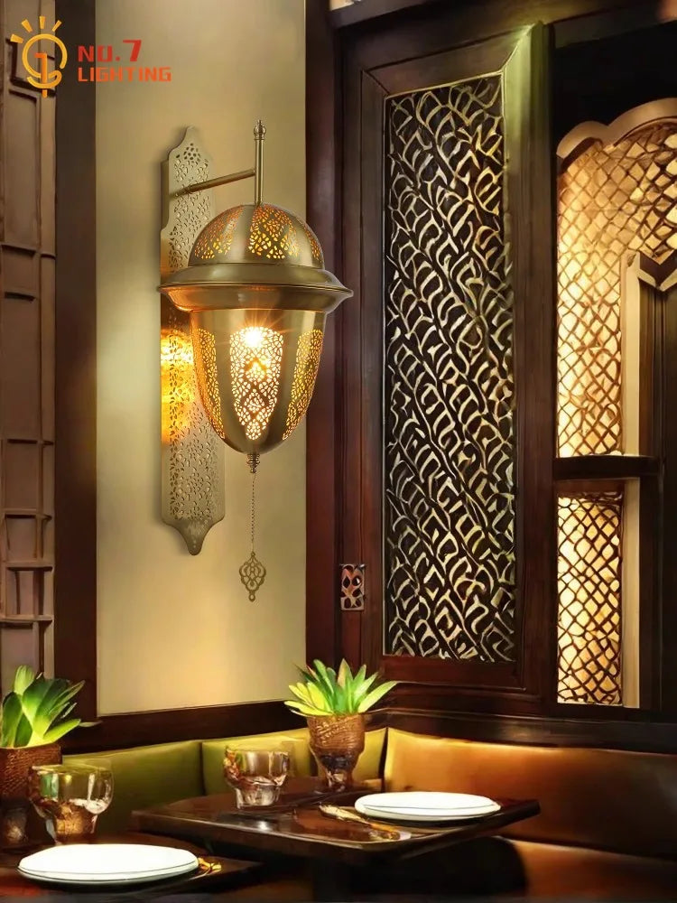 Afralia™ Moroccan Exotic Hollow Carving Wall Lamp LED E27 Industrial Iron Art Decorative Wall Fixture