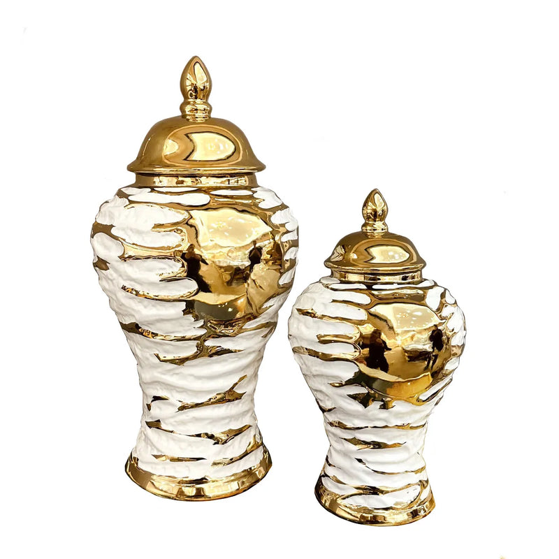 Afralia™ Gold & White Grain Ceramic Jar: Home Decor & Storage Accessory