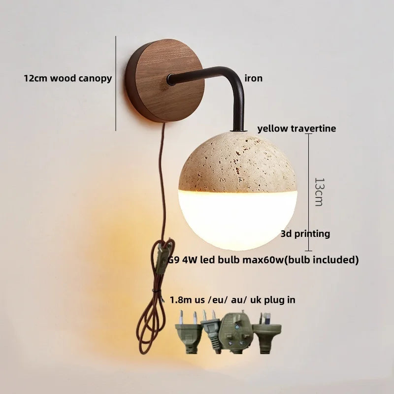Afralia™ Yellow Travertine LED Wall Lights Pull Chain Nordic Modern Stair Light