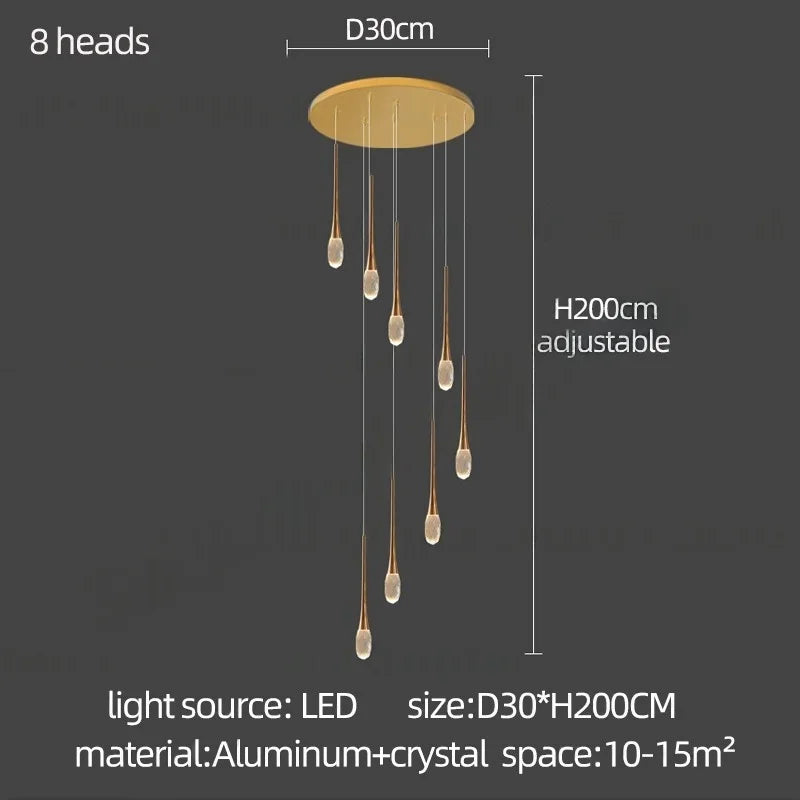 Afralia™ Crystal Staircase Chandelier LED Living Room Modern Indoor Ceiling Lamp