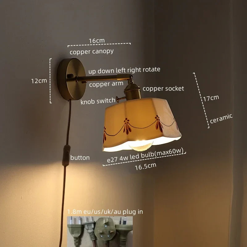Afralia™ Ceramic Copper LED Wall Sconce Light, Modern Nordic Design for Living Room, Bedroom, Bathroom