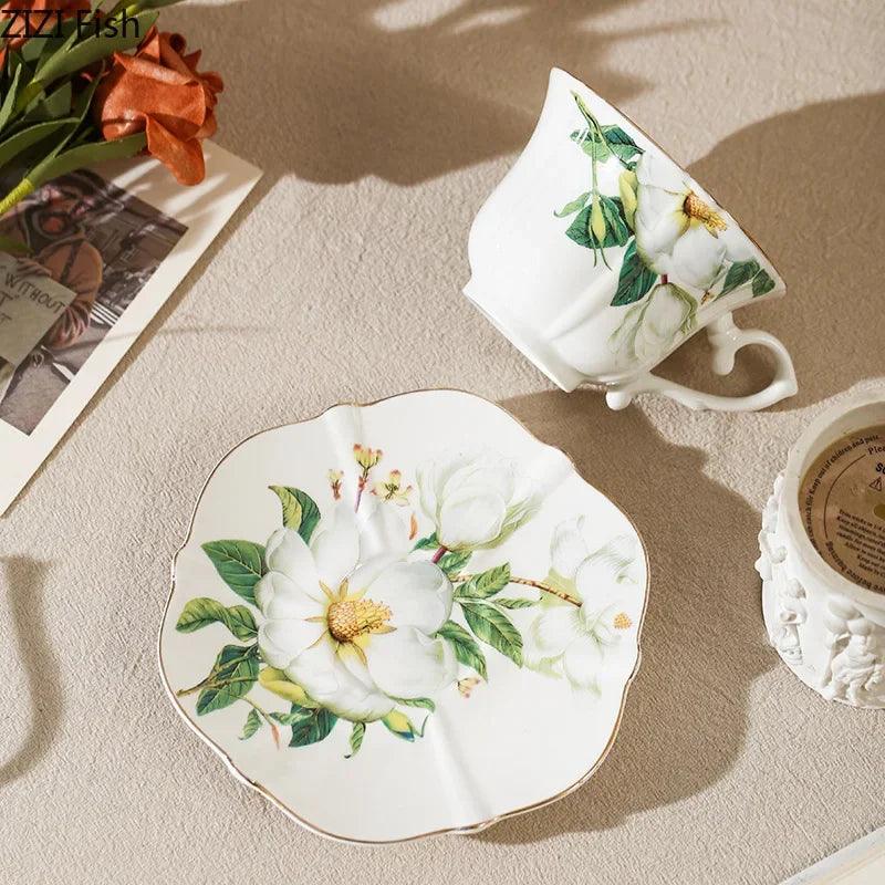 Afralia™ Camellia Porcelain Cup & Saucer Set - Elegant Tableware Coffee Mug for Afternoon Tea